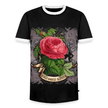 Antique rose vintage botanical illustration - Men's Ringer Shirt - black/white - Front - AI Model Female 172 light (172cm) & AI Model Male 178 light (178cm)