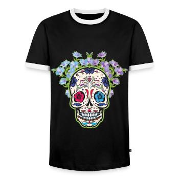 Calavera Muertos Day Of Dead Sugar Bone - Men's Ringer Shirt - black/white - Front - AI Model Female 172 light (172cm) & AI Model Male 178 light (178cm)