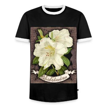 Vintage rhododendron, antique botanical drawing - Men's Ringer Shirt - black/white - Front - AI Model Female 172 light (172cm) & AI Model Male 178 light (178cm)