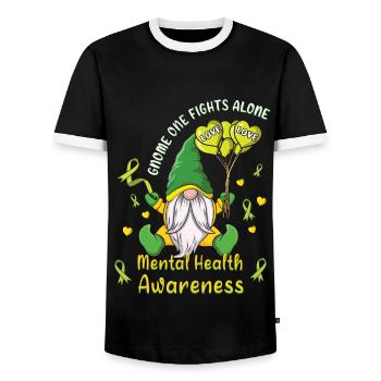 Gnomes May Green Mental Health Awareness Month - Men's Ringer Shirt - black/white - Front - AI Model Female 172 light (172cm) & AI Model Male 178 light (178cm)