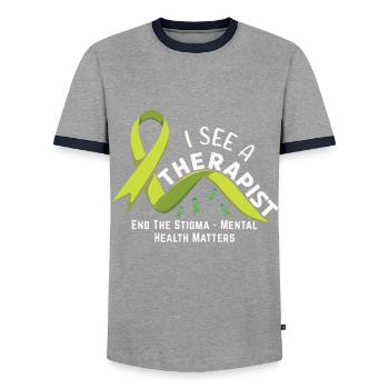 Que Green mette fin à la stigmatisation Sensibilisation à la santé mentale - T-shirt contrasté Homme - gris/marine  - Devant - AI Model Female 172 light (172cm) & AI Model Male 178 light (178cm)