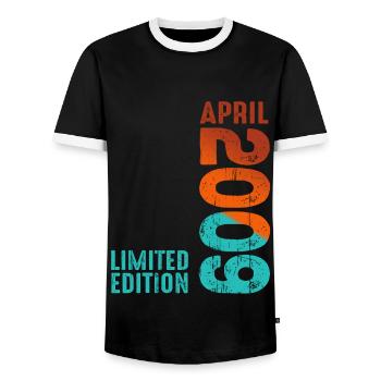 Since April 2009 Year 2009 Retro Vintage 2009 - Men's Ringer Shirt - black/white - Front - AI Model Female 172 light (172cm) & AI Model Male 178 light (178cm)