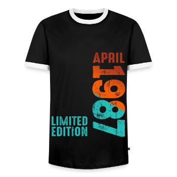 Since April 1987 Year 1987 Retro Vintage 1987 - Men's Ringer Shirt - black/white - Front - AI Model Female 172 light (172cm) & AI Model Male 178 light (178cm)