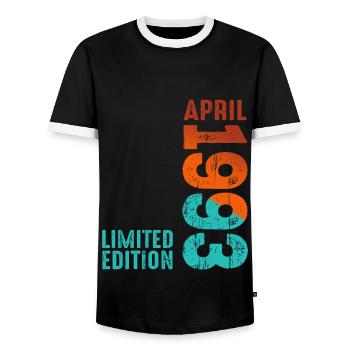 Depuis avril 1993 Année 1993 Rétro Millésime 1993 - T-shirt contrasté Homme - noir/blanc - Devant - AI Model Female 172 light (172cm) & AI Model Male 178 light (178cm)