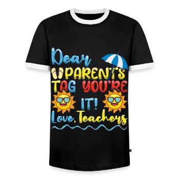 Tschüss Schule aus glückliche letzte Klasse für Lehrer - Männer Kontrast-T-Shirt - Schwarz/Weiß - Vorne - AI Model Female 172 light (172cm) & AI Model Male 178 light (178cm)