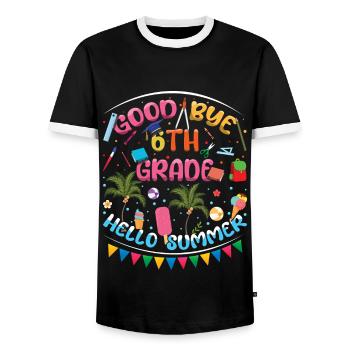 6th Grade Bye Schools Out Last Class Hello Summer - Men's Ringer Shirt - black/white - Front - AI Model Female 172 light (172cm) & AI Model Male 178 light (178cm)
