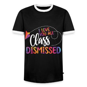 Class Dismissed Bye School Out For Teacher Tie - Men's Ringer Shirt - black/white - Front - AI Model Female 172 light (172cm) & AI Model Male 178 light (178cm)