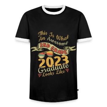 Retro Awesome 2nd Grade Graduate Graduating 2023 - Men's Ringer Shirt - black/white - Front - AI Model Female 172 light (172cm) & AI Model Male 178 light (178cm)
