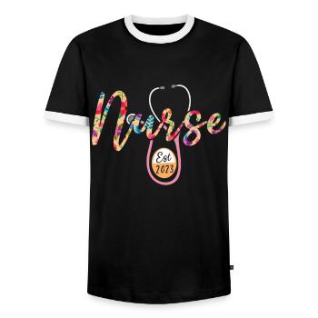 Abschluss der Krankenschwester 2023 Abschluss des Krankenpflegestudiums - Männer Kontrast-T-Shirt - Schwarz/Weiß - Vorne - AI Model Female 172 light (172cm) & AI Model Male 178 light (178cm)