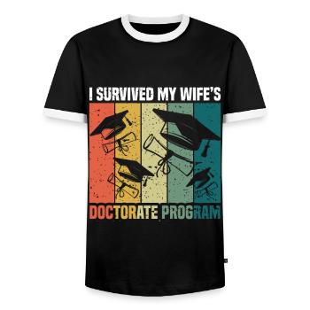 Retro Doctoral PhD Graduating Doctors Graduate - Men's Ringer Shirt - black/white - Front - AI Model Female 172 light (172cm) & AI Model Male 178 light (178cm)