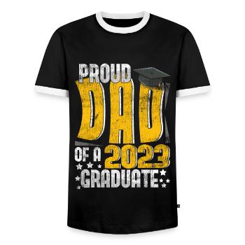 Proud Dad Graduate Graduating 2023 Graduation - Men's Ringer Shirt - black/white - Front - AI Model Female 172 light (172cm) & AI Model Male 178 light (178cm)