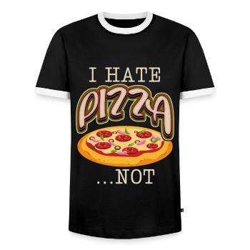 Funny pizza saying, Italian pizzeria - Men's Ringer Shirt - black/white - Front - AI Model Female 172 light (172cm) & AI Model Male 178 light (178cm)