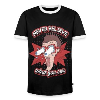 Comic, Comic Strips, Crazy Man, Funny Saying - Men's Ringer Shirt - black/white - Front - AI Model Female 172 light (172cm) & AI Model Male 178 light (178cm)