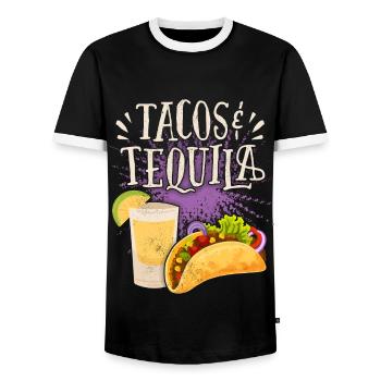 Tacos, saying with tequila drink Mexican cuisine - Men's Ringer Shirt - black/white - Front - AI Model Female 172 light (172cm) & AI Model Male 178 light (178cm)