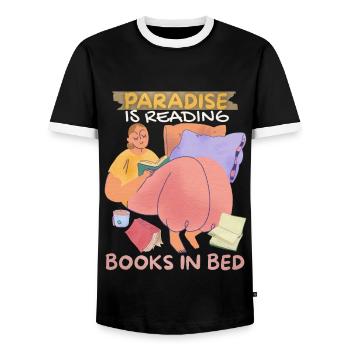Livre, Lire des livres au lit, Rat de bibliothèque Boho Style - T-shirt contrasté Homme - noir/blanc - Devant - AI Model Female 172 light (172cm) & AI Model Male 178 light (178cm)