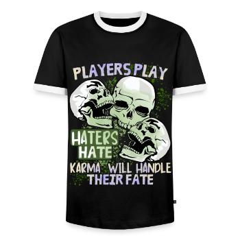 Comic Totenkopf Skull lustiger Schicksal-Spruch - Männer Kontrast-T-Shirt - Schwarz/Weiß - Vorne - AI Model Female 172 light (172cm) & AI Model Male 178 light (178cm)