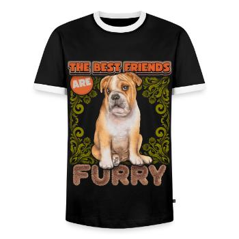 English Bulldog, Dog, Funny English Bulldog - Men's Ringer Shirt - black/white - Front - AI Model Female 172 light (172cm) & AI Model Male 178 light (178cm)