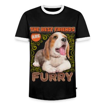 Beagle dog, beagle puppy, vintage watercolor saying - Men's Ringer Shirt - black/white - Front - AI Model Female 172 light (172cm) & AI Model Male 178 light (178cm)