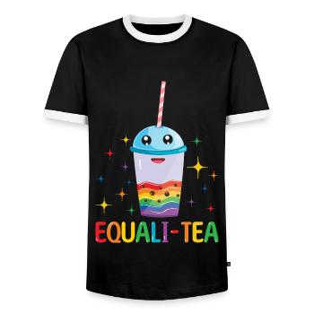 Equality Tea Gay LGBTQ Rainbow LGBT Pride Month - Men's Ringer Shirt - black/white - Front - AI Model Female 172 light (172cm) & AI Model Male 178 light (178cm)