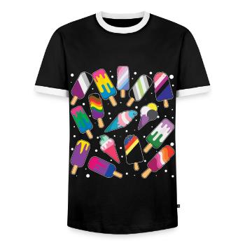 Popsicle Gay LGBTQ Rainbow LGBT Pride Month - Men's Ringer Shirt - black/white - Front - AI Model Female 172 light (172cm) & AI Model Male 178 light (178cm)
