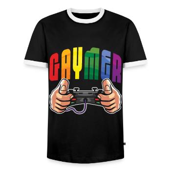 Gay Gamer LGBTQ Rainbow LGBT Pride Month - T-shirt contrasté Homme - noir/blanc - Devant - AI Model Female 172 light (172cm) & AI Model Male 178 light (178cm)