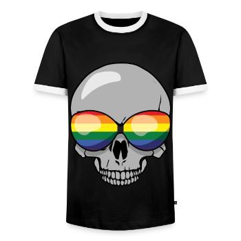 Skeleton Gay LGBTQ Rainbow LGBT Pride Month - Men's Ringer Shirt - black/white - Front - AI Model Female 172 light (172cm) & AI Model Male 178 light (178cm)