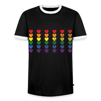 Colorful Hearts Gay LGBTQ Rainbow LGBT Pride Month - Men's Ringer Shirt - black/white - Front - AI Model Female 172 light (172cm) & AI Model Male 178 light (178cm)