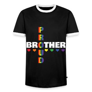 Proud Brother Gay LGBTQ Rainbow LGBT Pride Month - Men's Ringer Shirt - black/white - Front - AI Model Female 172 light (172cm) & AI Model Male 178 light (178cm)