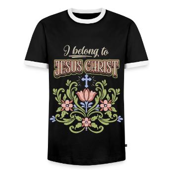 Jésus-Christ, art populaire vintage, foi, parole - T-shirt contrasté Homme - noir/blanc - Devant - AI Model Female 172 light (172cm) & AI Model Male 178 light (178cm)