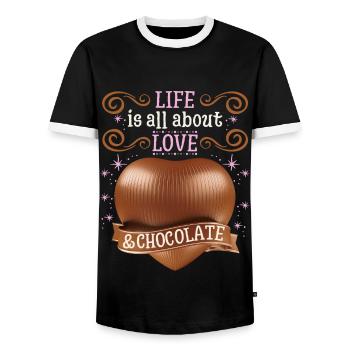 Amour-Amour, Cœur de chocolat, Dicton de chocolat - T-shirt contrasté Homme - noir/blanc - Devant - AI Model Female 172 light (172cm) & AI Model Male 178 light (178cm)