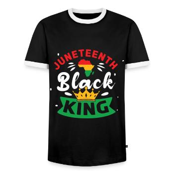 Awesome Celebrate Juneteenth Black History - Men's Ringer Shirt - black/white - Front - AI Model Female 172 light (172cm) & AI Model Male 178 light (178cm)
