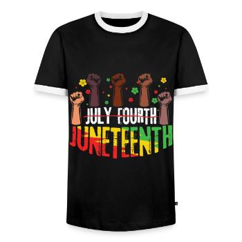Protest Fist Celebrate Juneteenth Black History - Men's Ringer Shirt - black/white - Front - AI Model Female 172 light (172cm) & AI Model Male 178 light (178cm)