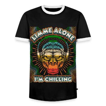 Singe avec des écouteurs Gorilla Monkey, Chilling Dicton - T-shirt contrasté Homme - noir/blanc - Devant - AI Model Female 172 light (172cm) & AI Model Male 178 light (178cm)