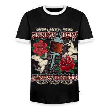 Tattoo roses, tattoo, funny saying - Men's Ringer Shirt - black/white - Front - AI Model Female 172 light (172cm) & AI Model Male 178 light (178cm)