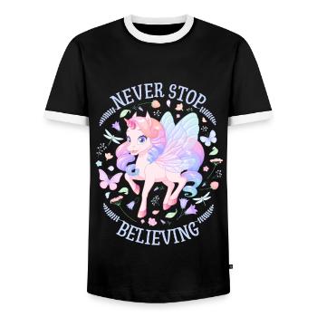 Unicorn Mädchen, Kawaii Einhorn und Schmetterlinge - Männer Kontrast-T-Shirt - Schwarz/Weiß - Vorne - AI Model Female 172 light (172cm) & AI Model Male 178 light (178cm)