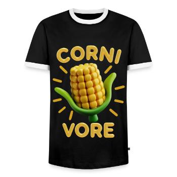 Corn on the cob, 3d, Corn funny saying Pun Cornivore - Men's Ringer Shirt - black/white - Front - AI Model Female 172 light (172cm) & AI Model Male 178 light (178cm)
