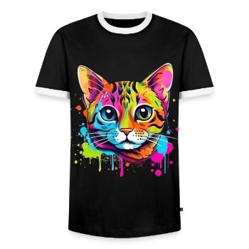 Streetstyle Katze Graffiti Kunst Streetart - Männer Kontrast-T-Shirt - Schwarz/Weiß - Vorne - AI Model Female 172 light (172cm) & AI Model Male 178 light (178cm)