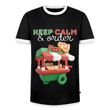 Pizza Vending Truck, 3d Pizza Truck, Street Food - Men's Ringer Shirt - black/white - Front - AI Model Female 172 light (172cm) & AI Model Male 178 light (178cm)