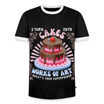 Kuchen backen, Torte, Bäcker, lustiger Spruch - Männer Kontrast-T-Shirt - Schwarz/Weiß - Vorne - AI Model Female 172 light (172cm) & AI Model Male 178 light (178cm)