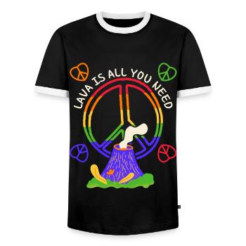 Symbole de paix, signe de paix avec volcan, jeu de mots - T-shirt contrasté Homme - noir/blanc - Devant - AI Model Female 172 light (172cm) & AI Model Male 178 light (178cm)