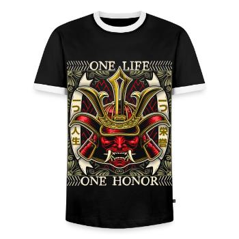 Japanese Samurai Demon, Samurai Warrior, Spell - Men's Ringer Shirt - black/white - Front - AI Model Female 172 light (172cm) & AI Model Male 178 light (178cm)