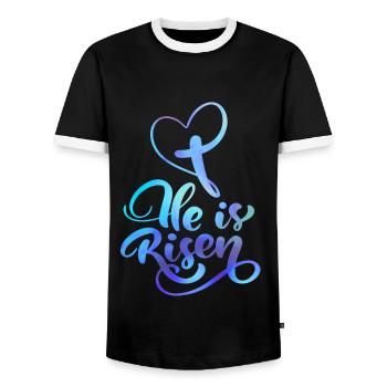 Easter Jesus Christ Resurrection Saying - Men's Ringer Shirt - black/white - Front - AI Model Female 172 light (172cm) & AI Model Male 178 light (178cm)
