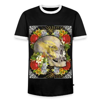 Crâne crâne crâne avec roses vintage - T-shirt contrasté Homme - noir/blanc - Devant - AI Model Female 172 light (172cm) & AI Model Male 178 light (178cm)
