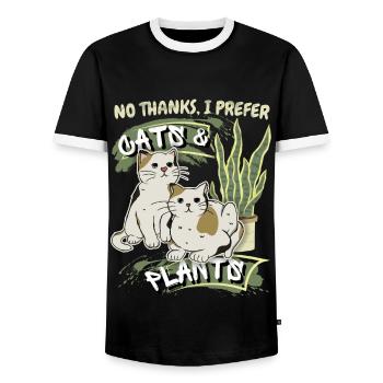 Katzen und Pflanzen, lustiger ironischer Spruch - Männer Kontrast-T-Shirt - Schwarz/Weiß - Vorne - AI Model Female 172 light (172cm) & AI Model Male 178 light (178cm)