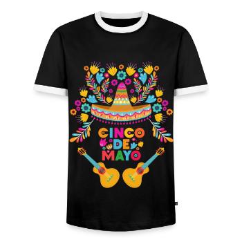 Cinco-de-Mayo, Dia-De-Los-Muertos, Mexico - Men's Ringer Shirt - black/white - Front - AI Model Female 172 light (172cm) & AI Model Male 178 light (178cm)