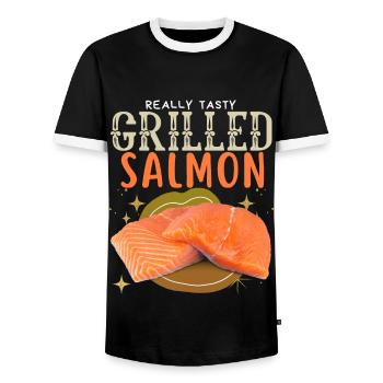Salmon, Salmon, Salmon Steak Grilled Salmon - Men's Ringer Shirt - black/white - Front - AI Model Female 172 light (172cm) & AI Model Male 178 light (178cm)