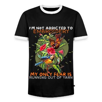 Sticken, Stickerei, Kreuzstich, lustiger Spruch - Männer Kontrast-T-Shirt - Schwarz/Weiß - Vorne - AI Model Female 172 light (172cm) & AI Model Male 178 light (178cm)