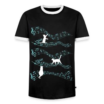 Cute Cat Playing On Musical Notes Musician - Men's Ringer Shirt - black/white - Front - AI Model Female 172 light (172cm) & AI Model Male 178 light (178cm)