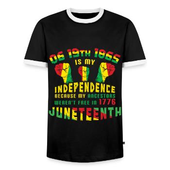 Independence Celebrate Juneteenth Black History - Men's Ringer Shirt - black/white - Front - AI Model Female 172 light (172cm) & AI Model Male 178 light (178cm)