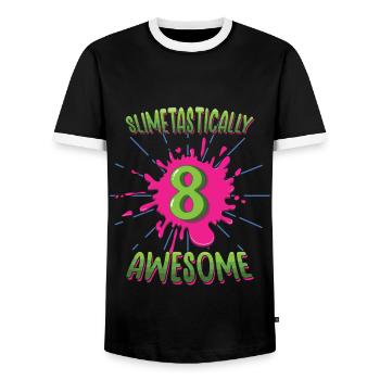 For Age 8 Year Old Kids Slime Lover Colorful Slime - Men's Ringer Shirt - black/white - Front - AI Model Female 172 light (172cm) & AI Model Male 178 light (178cm)